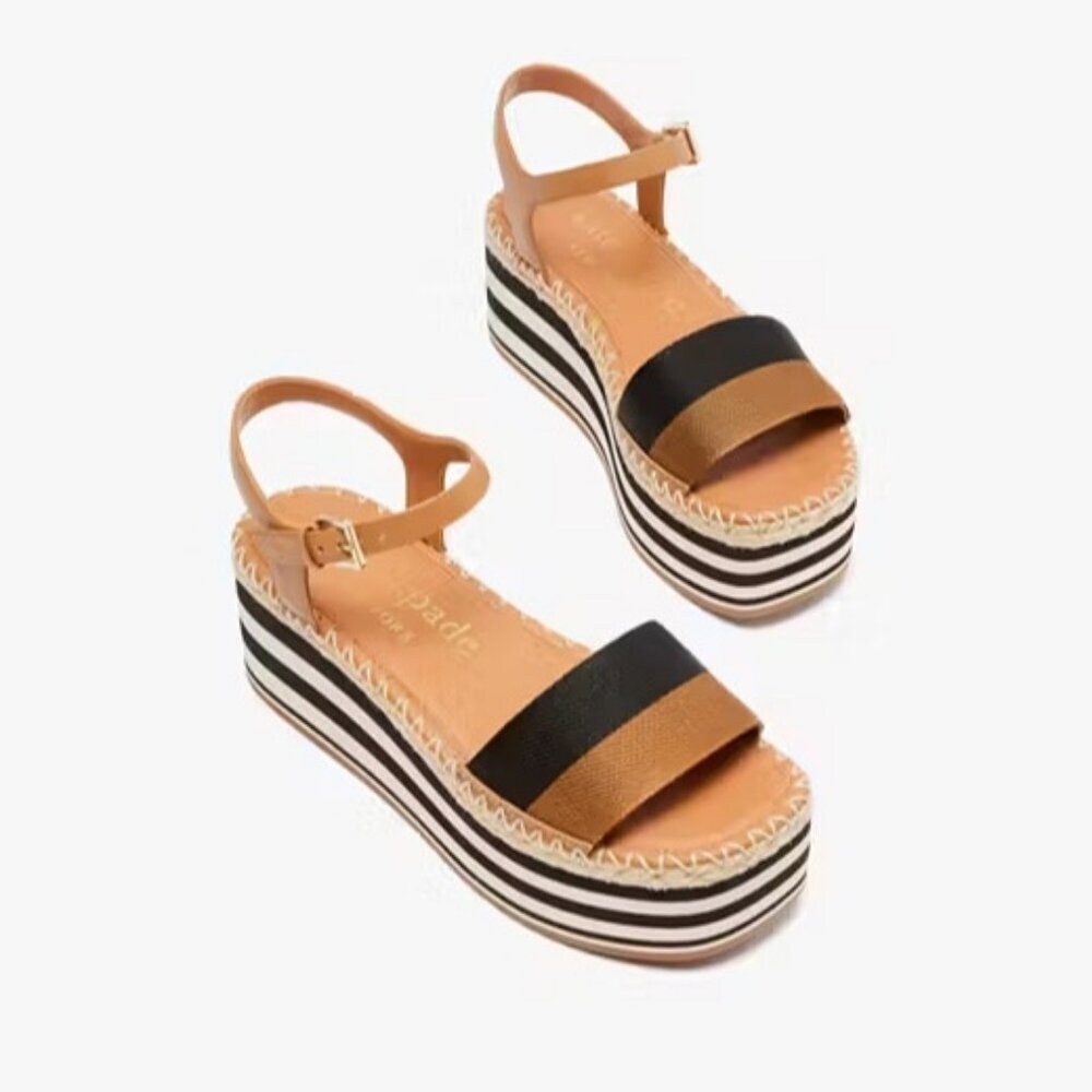 Kate Spade New York Picnic Platform Women Sz 9.5 Black/brown Buckle Ankle Strap